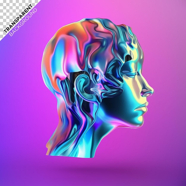 illustrazione olografica della testa liquida 3d