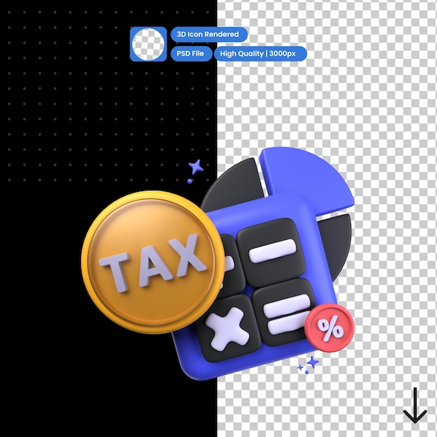 Illustrazione PSD 3D del calcolo delle imposte