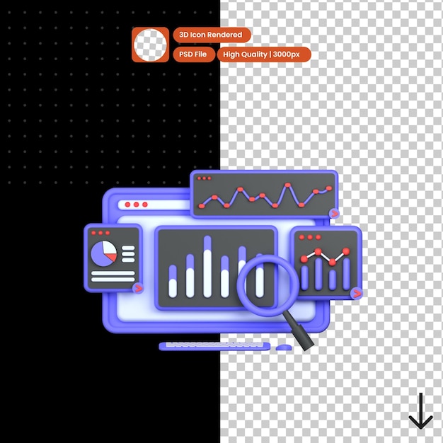 Illustrazione PSD 3D del monitoraggio SEO