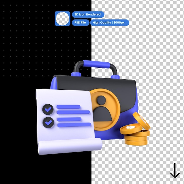 Illustrazione PSD 3D del portafoglio