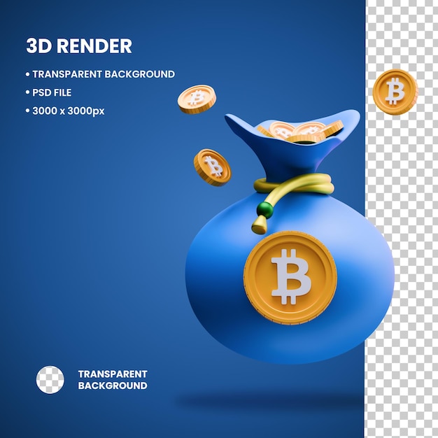 Illustrazione PSD 3D dell'oggetto Bitcoin Bag