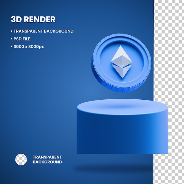 Illustrazione PSD 3D dell'oggetto Ethereum Podium