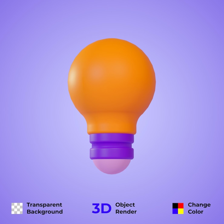 PSD illustrazione realistica dell'icona della lampadina 3d con sfondo trasparente 3d premium