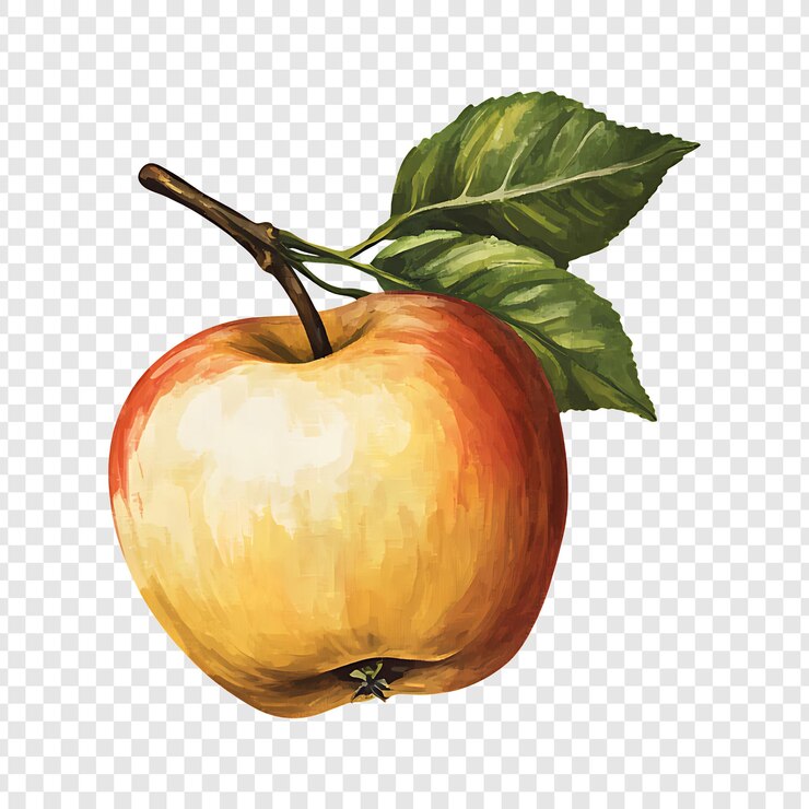 PSD illustrazione realistica di una mela matura con foglie