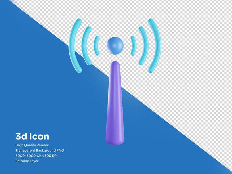 PSD illustrazione semplice del router del segnale internet 3d
