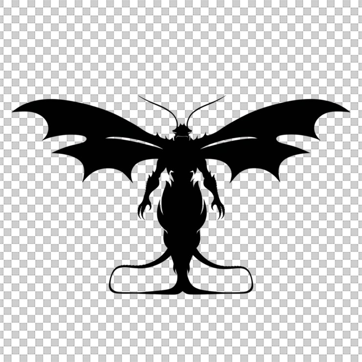 PSD illustrazione vettoriale di silhouette di una falena che vola isolata su uno sfondo bianco