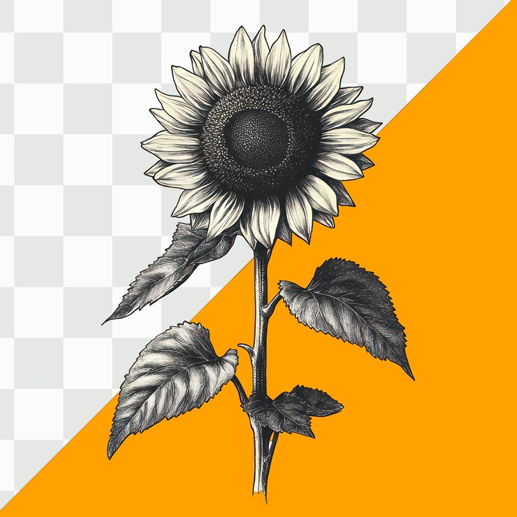 Illustrazione vibrante di girasole con foglie opere d'arte floreali luminose