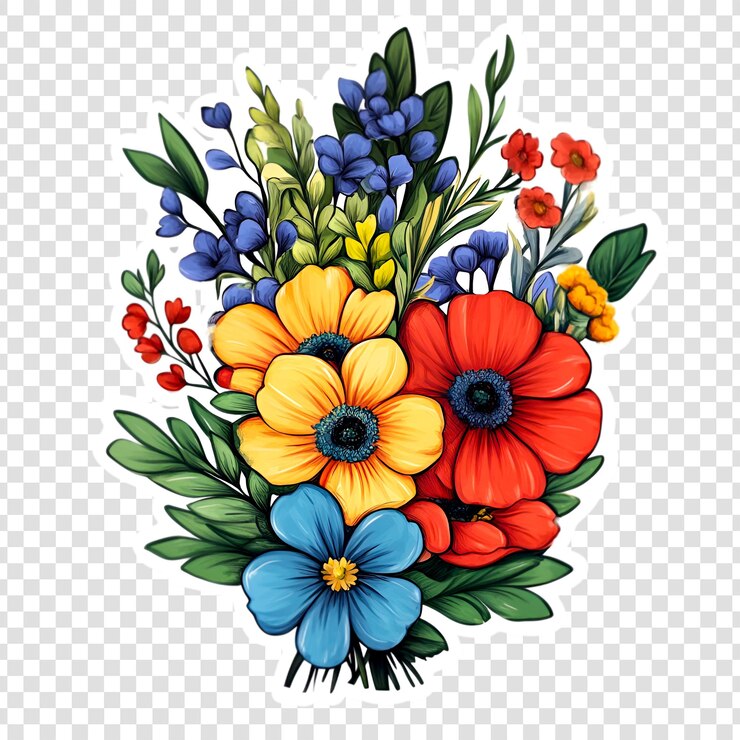 PSD illustrazione vivace di un bouquet di fiori su uno sfondo trasparente