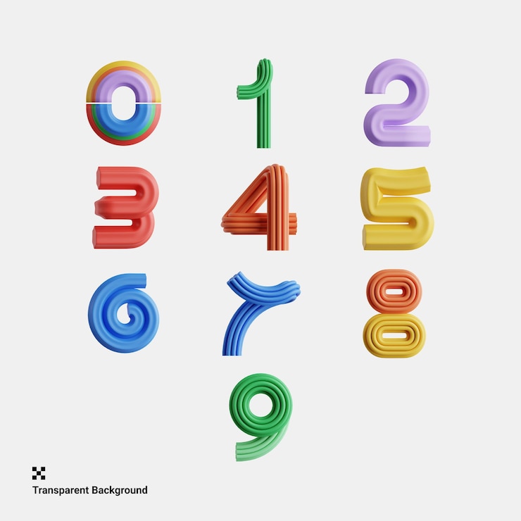 PSD illustrazioni 3d dei numeri geometrici creativi uno due tre quattro cinque sei sette otto nove