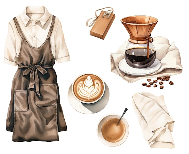 Illustrazioni ad acquerello di Coffee Barista Tools