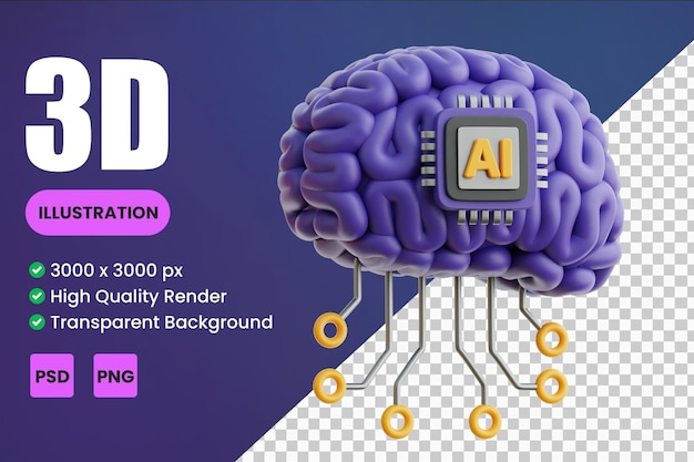 Illustrazioni di icone 3D del cervello AI