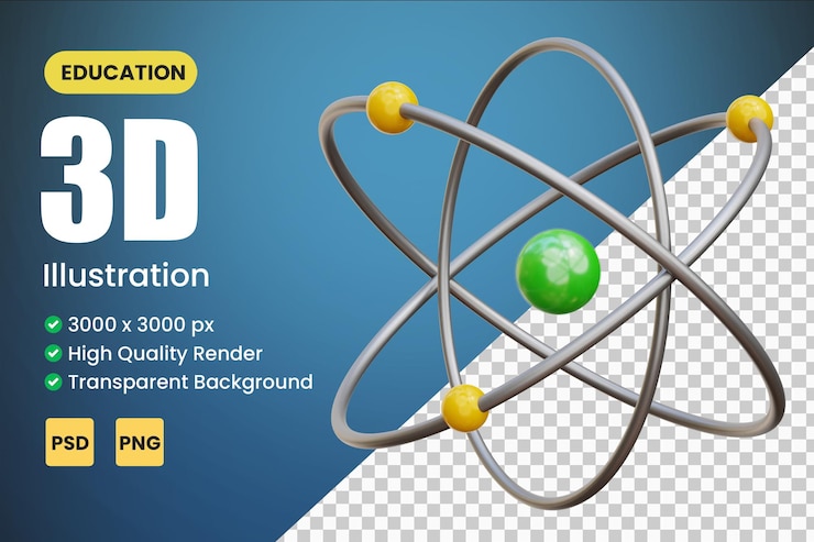 PSD illustrazioni di icone 3d dell'atomo