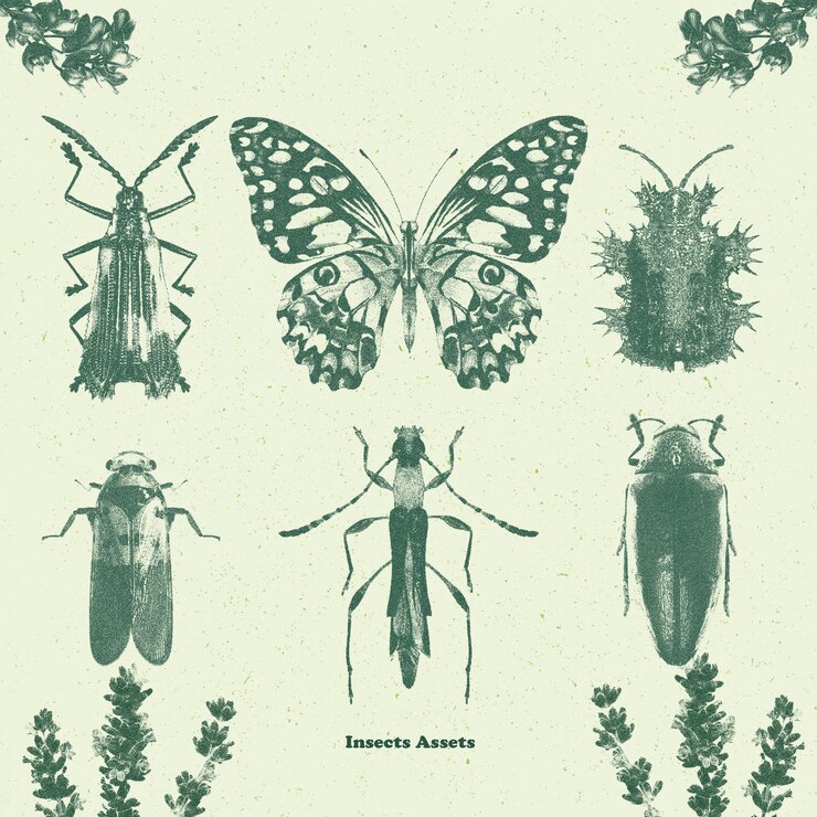PSD illustrazioni vintage di insetti per risorse di design e artigianato