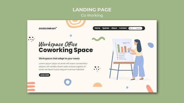 PSD illustrierte vorlage für die coworking-landingpage