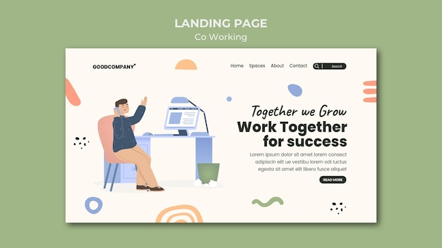 PSD illustrierte vorlage für die coworking-landingpage