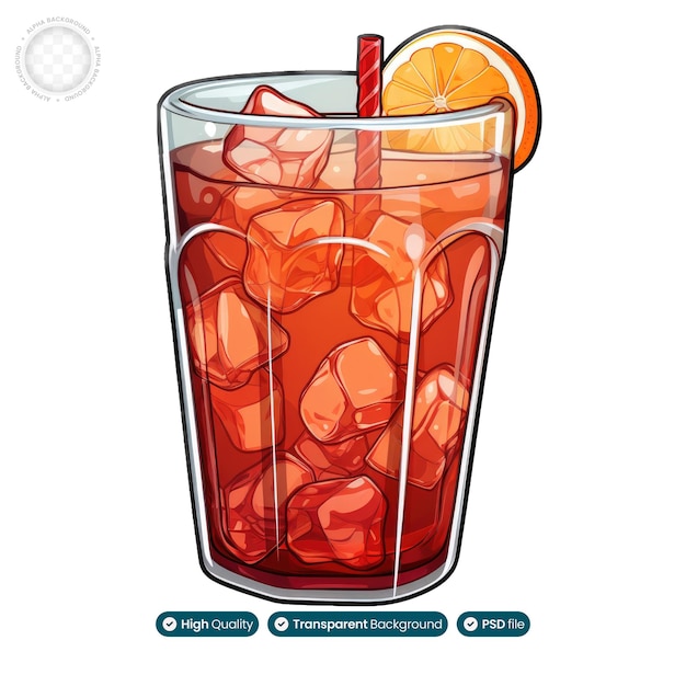 Illustriertes Design von orangefarbenem Eistee, der Sie in exotische Paradiese transportiert