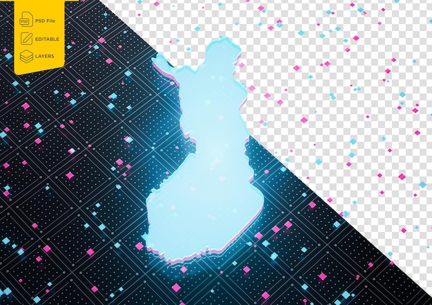 Iluminación del mapa de datos de Finlandia Luz azul de neón en el fondo de patrón sin costuras Ilustración 3D