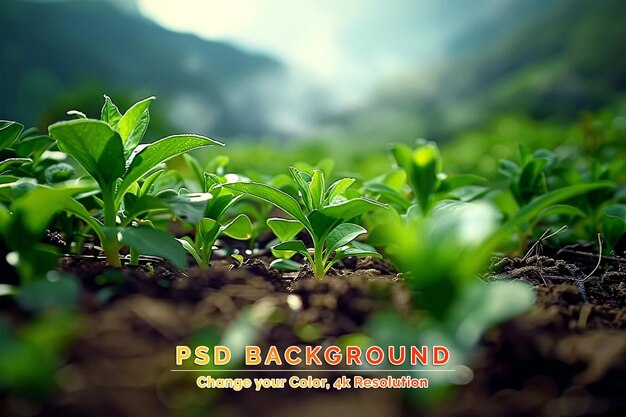 PSD iluminación natural y sombra de la planta de cultivo orgánico borrosa en el suelo en el fondo desenfocado