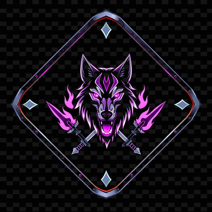 PSD iluminación de neón en el interior de una insignia en forma de diamante con bordes metálicos en el interior está decorada con una w