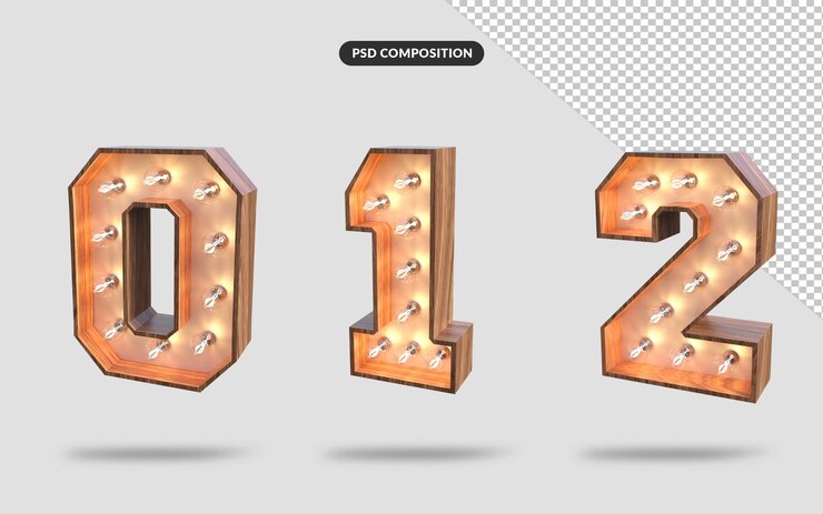 PSD iluminación de representación de números 3d psd premium