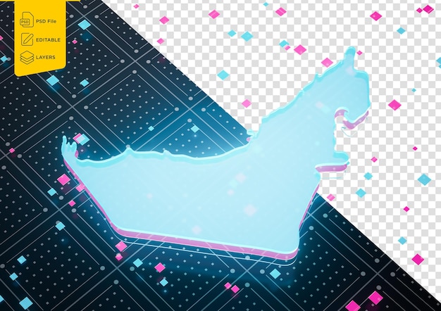 Iluminado mapa de datos de Dubai luz azul de neón en el fondo del patrón sin costuras ilustración 3D
