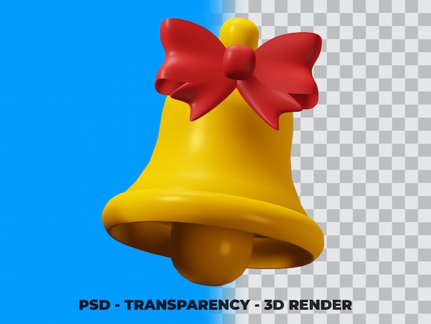 ILUSTRAÇÃO 3D SINO E FITA DE NATAL COM TRANSPARÊNCIA DE FUNDO