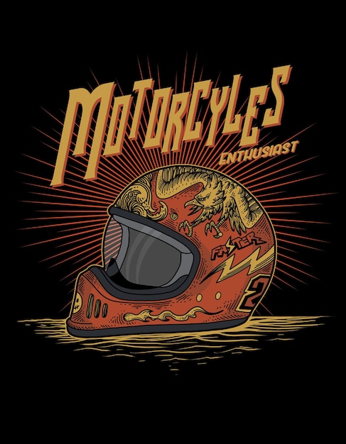 PSD ilustra??o de entusiasta de motocicleta com capacete