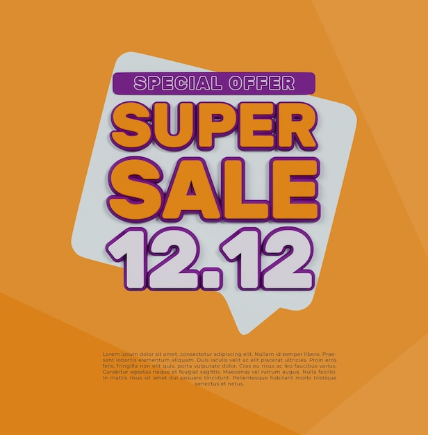 Ilustração 3D 1212 super venda comprando fundo de banner laranja
