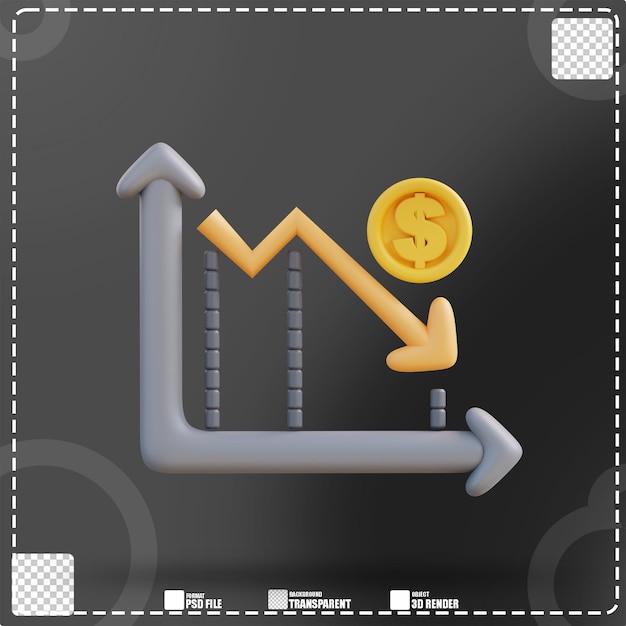 PSD ilustração 3d a taxa de câmbio do dólar está caindo 2