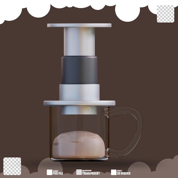 PSD ilustração 3d aeropress 3