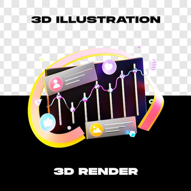 PSD ilustração 3d análise de infográfico renderização 3d ícone 3d de alta resolução com fundo transparente