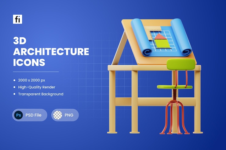 PSD ilustração 3d arquitetura desenho arquitetônico