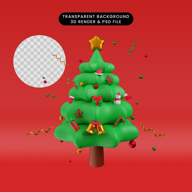 PSD ilustração 3d árvore de feliz natal com decoração de natal