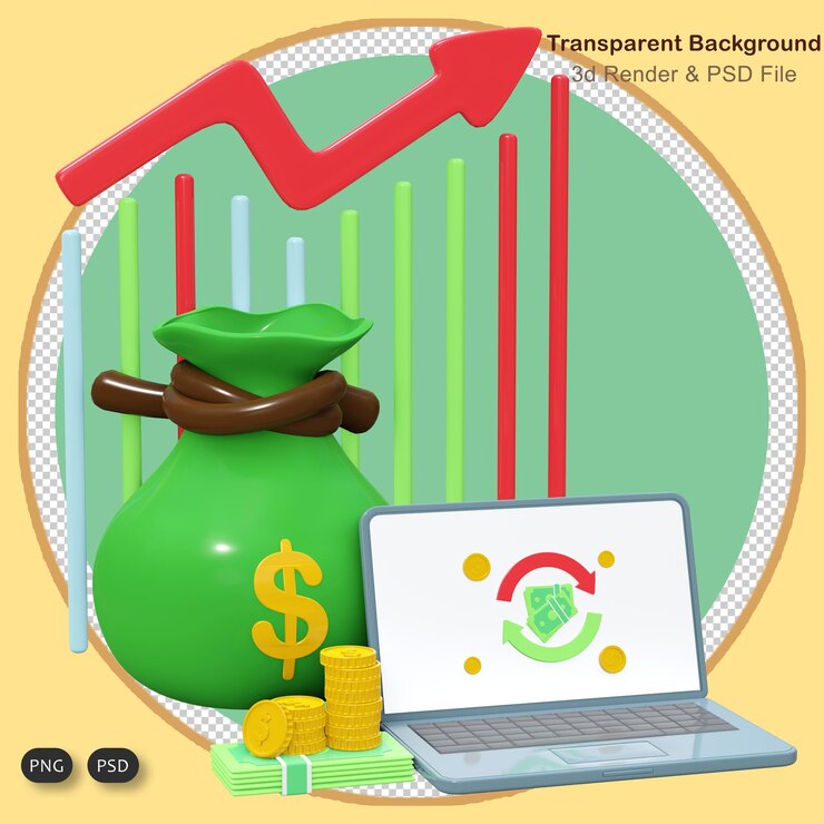 PSD ilustração 3d banco de investimento financeiro depósito lucro finanças gerenciar dinheiro