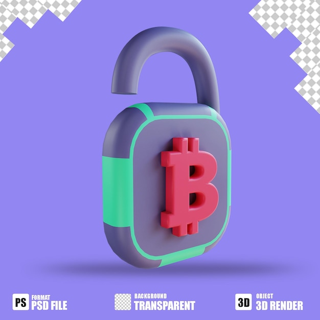 Ilustração 3d bitcoin secure lock 5 adequado para criptomoeda