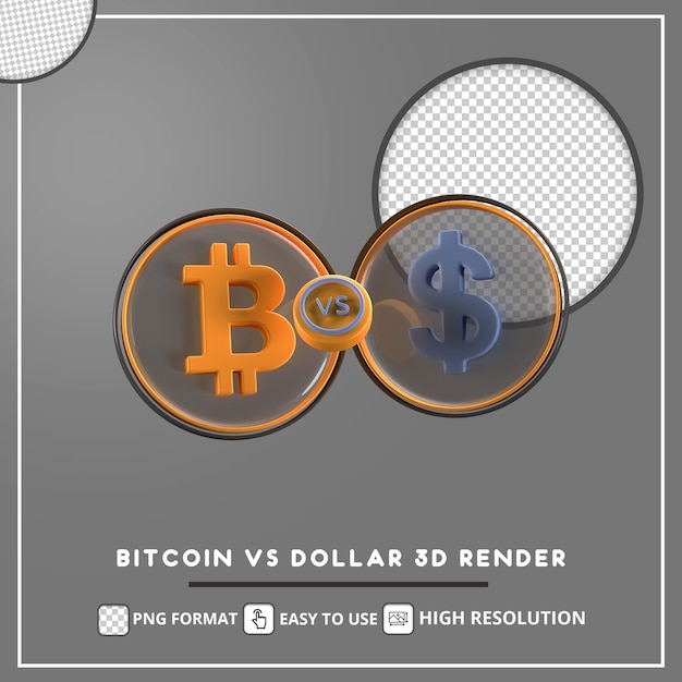 ilustração 3d bitcoin vs dólar