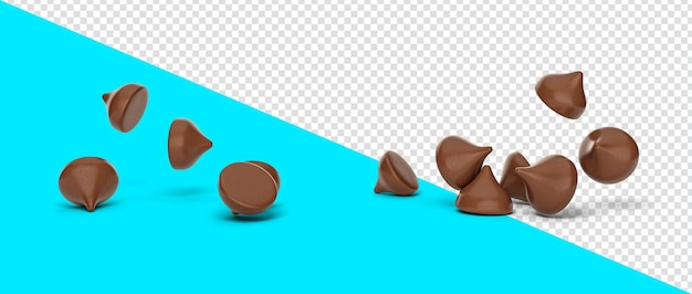 PSD ilustração 3d caindo sortida de pedaços de chocolate