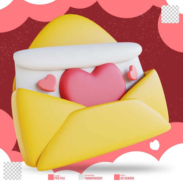 PSD ilustração 3d carta de amor 3