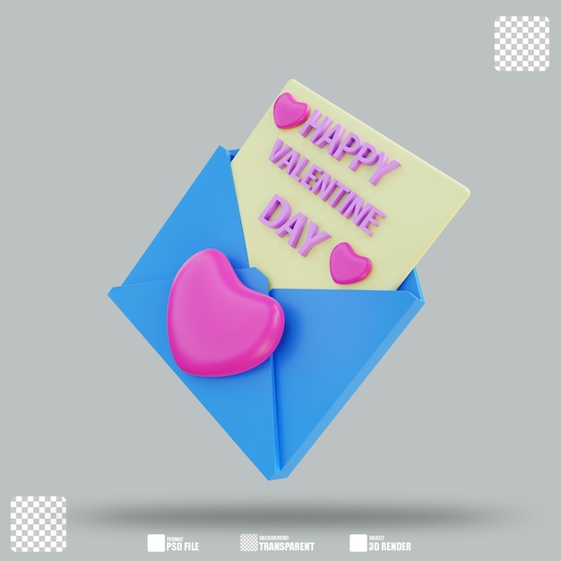 PSD ilustração 3d carta de amor 3