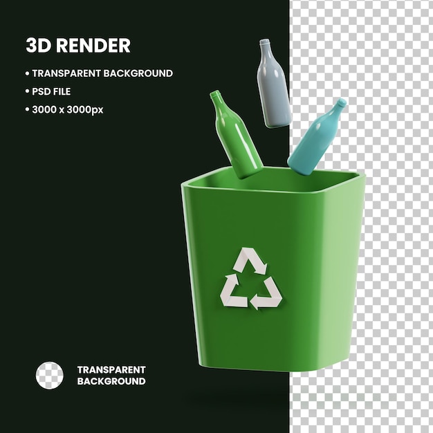 PSD ilustração 3d cesto de lixo 2 objeto