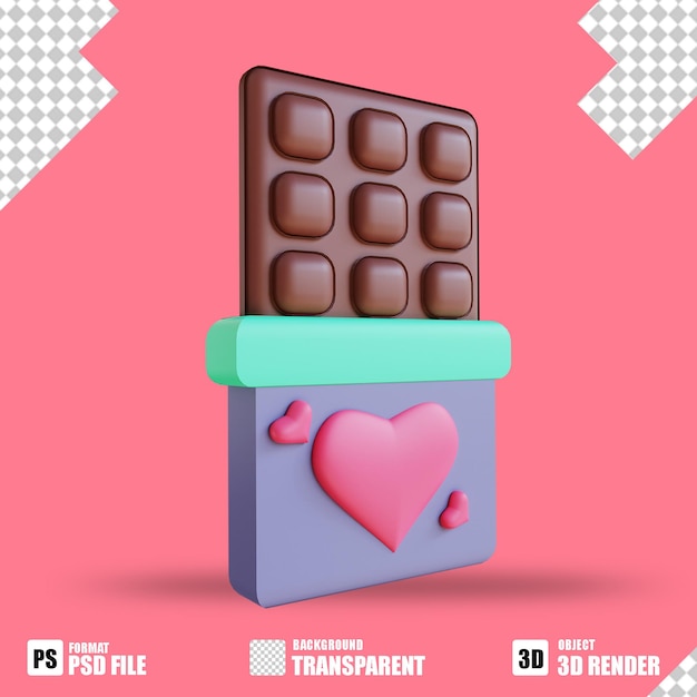 Ilustração 3d com chocolate adequado para o dia dos namorados