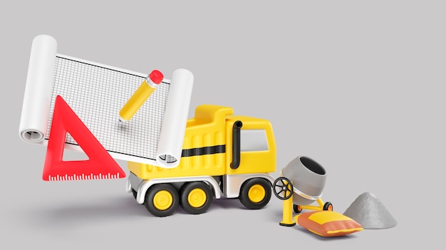 ilustração 3D com composição de trabalho de construção
