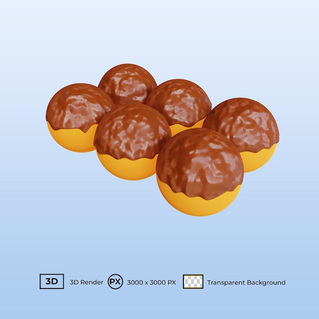 PSD ilustração 3d comida japonesa takoyaki