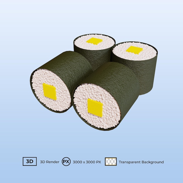 PSD ilustração 3d comida japonesa tamago roll sushi