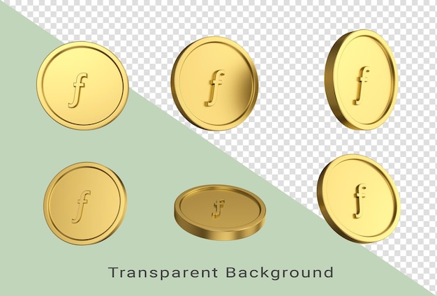 ilustração 3D Conjunto de moedas de florim de ouro aruban em diferentes anjos