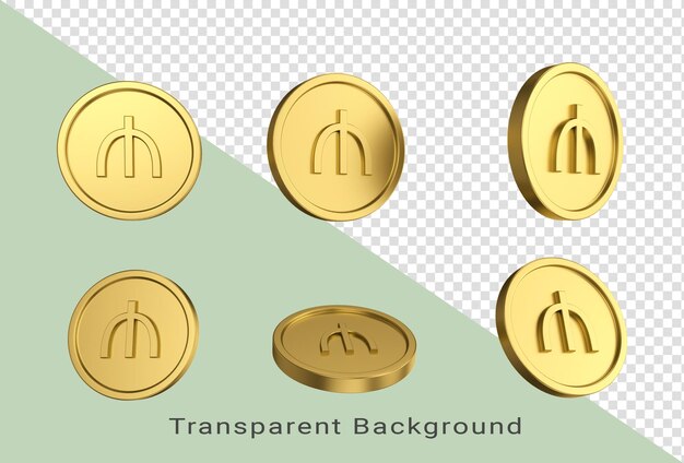 ilustração 3D Conjunto de moedas manat do Azerbaijão de ouro em diferentes anjos