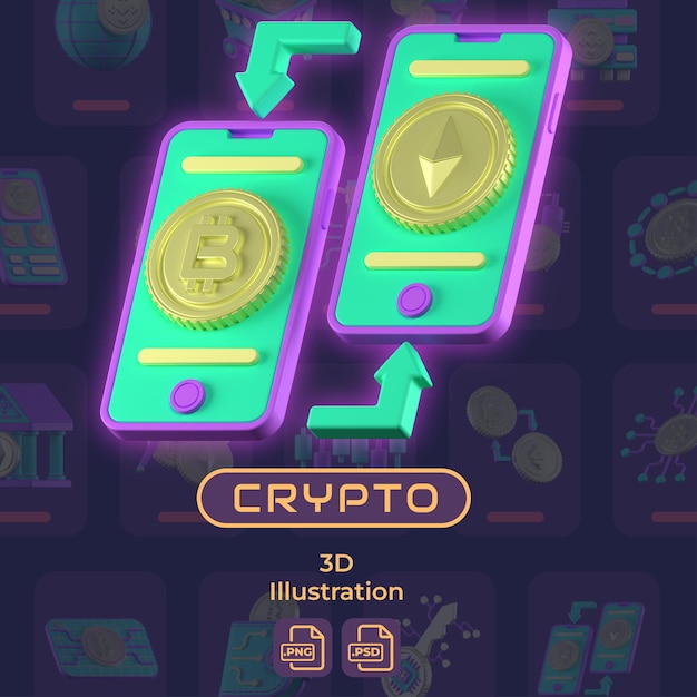 PSD ilustração 3d crypto