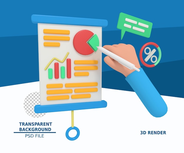 PSD ilustração 3d da apresentação do relatório financeiro de negócios