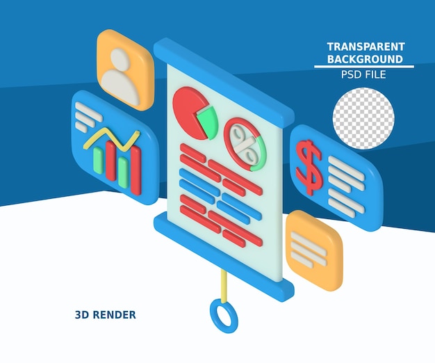 ilustração 3D da apresentação do relatório financeiro de negócios