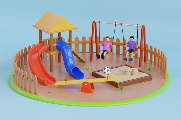 Ilustração 3D da área de recreação para crianças Parque infantil Parque infantil Jogos ao ar livre